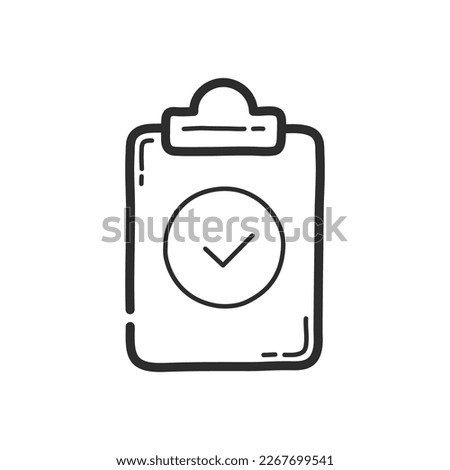 Tablet with checkbox icon. Hand drawing design style. Vector.