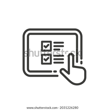 Tablet with checklist icon. Mobile device and check mark symbols