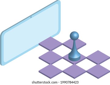 tablet and chess field with pawn in isometric