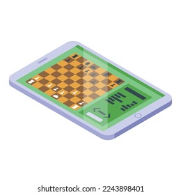 Tablet chess icon isometric vector. Online game. Queen board