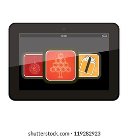 Tablet with Christmas app icons, vector