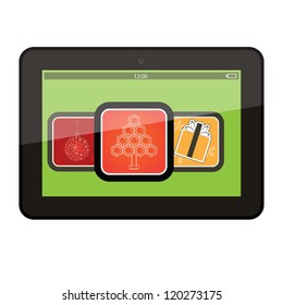 Tablet with Christmas app icons, vector