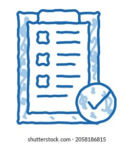 Tablet Clip With Approved Check List sketch icon vector. Hand drawn blue doodle line art isolated symbol illustration