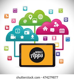 tablet cloud mobile apps application online icon set. Colorful and flat design. Vector illustration
