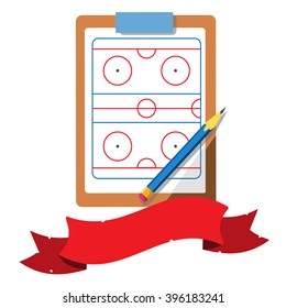 Tablet coach with tactical placement of teams with a banner for an inscription, sports equipment.