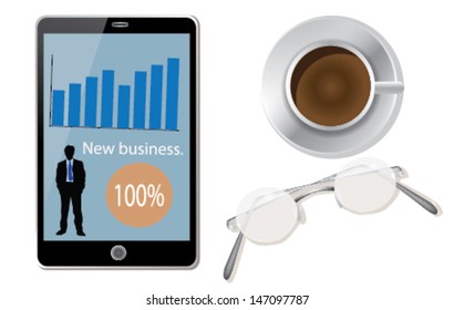 Tablet coffee cup vector illustration.