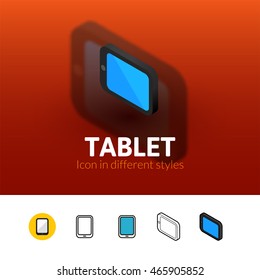 Tablet color icon, vector symbol in flat, outline and isometric style isolated on blur background