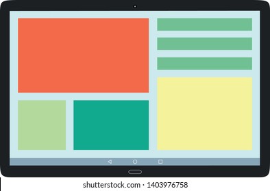 tablet with colored images on the screen isolated device technology icon in simple flat style