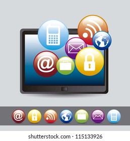 tablet with colorful apps icons. vector illustration