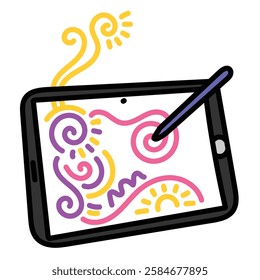 Tablet with colorful doodle inside. Simple illustration. Hand drawn doodle for sticker, postcard, wallpaper, mural, fabric, prints, wall decor, clothing, etc