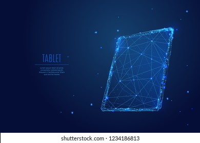 A tablet composed of polygons. Low poly vector illustration of TAB of a starry sky style. Gadget consists of lines, dots and shapes. Internet or digital or devices and computer symbol.