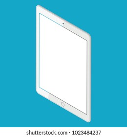 Tablet computer, 3D design isolated in a blue background and white screen. To present your application.