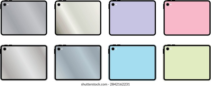 Tablet computer back view with camera colorful set vector	