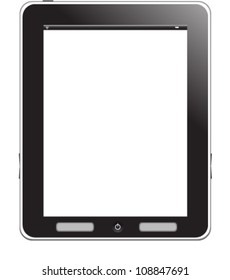 Tablet computer. Black frame vector tablet pc with white screen.