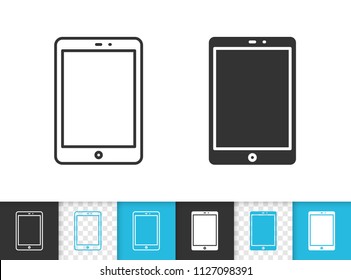 Tablet computer black linear and silhouette icons. Thin line sign of PC. Device outline pictogram isolated on white, color, transparent background. Vector Icon shape. Tablet simple symbol closeup