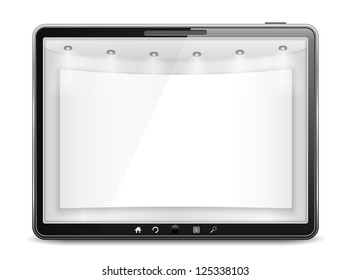 Tablet computer with blank banner on the screen, vector eps10 illustration