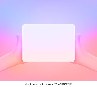 Tablet computer with blank screen in hands. 3d vector illustration