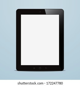 tablet computer with blank screen on blue background