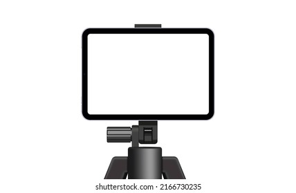 Tablet Computer With Blank Screen On Holder Mockup, Front View. Vector Illustration