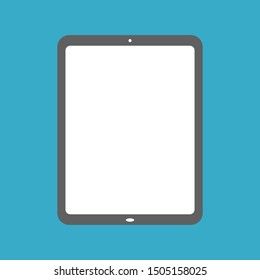 tablet computer with blank white screen isolated on blue background. vector illustration
