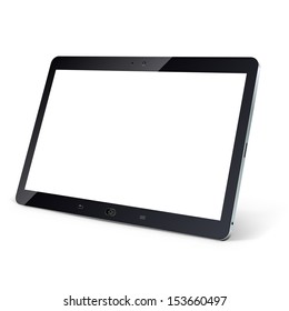 Tablet computer with blank white screen isolated on white background vector illustration.