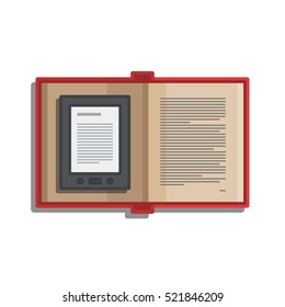 Tablet computer books for reading. Modern device with cloud technology. Mobile education concept. Flat style vector isolated icon illustration.