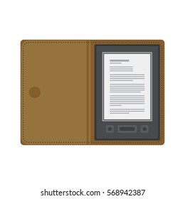 Tablet computer books for reading. Modern device with cloud technology. Mobile education concept. Electronic mobile book with brown liver cover. Flat style vector isolated icon illustration.