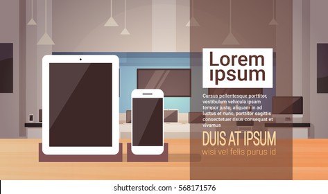 Tablet Computer Cell Smart Phone Modern Electronics Store Shop Interior Vector Illustration