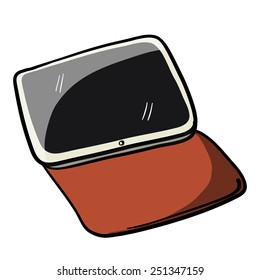 Tablet computer. A children's sketch. Color image