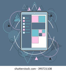 Tablet Computer Device Concept Icon Abstract Geometric Triangular Background  Vector Illustration