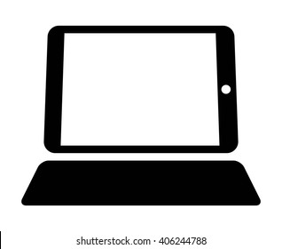 Tablet computer device with keyboard flat vector icon for apps and websites 