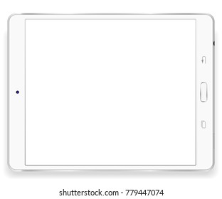 Tablet computer front view isolated in a white background and white button. To present your application