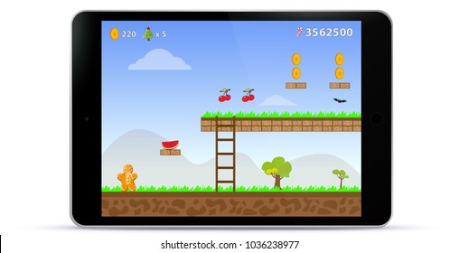 Tablet PC Con Ilustración Del Vector De Pantalla De Juego
