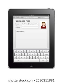 Tablet Computer com GUI (composição de e-mail) em plano de fundo transparente