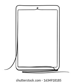 Tablet Computer Hand Drawn Line Art Vector Illustration. Isolated on White Background.