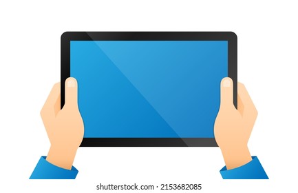 Tablet computer in hands isolated on white background. Tablet PC blank screen. Vector EPS 10