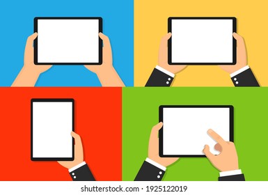 Tablet computer in hands. Vector illustration