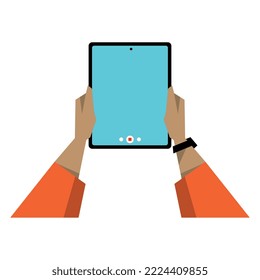 Tablet computer in hands. vector illustration isolated on white background