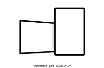 Tablet Computer Horizontal and Vertical Mockup with Front, Side Perspective View. Vector Illustration