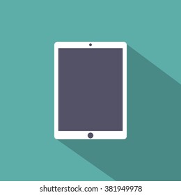 Tablet computer icon flat style with shadow isolated on a green background, vector illustration for web design