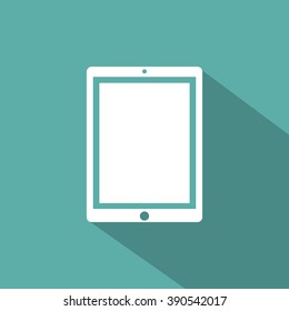 Tablet computer icon flat style with shadow on a green background, vector illustration
