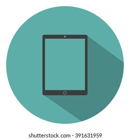 Tablet computer icon flat style with shadow on a green background, vector illustration