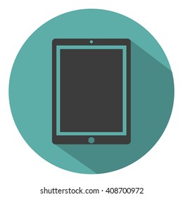 Tablet computer icon  flat style with shadow, isolated on a green background, vector illustration for web design
