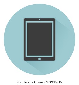 Tablet computer icon flat style with shadow, isolated on a green background, vector illustration for web design