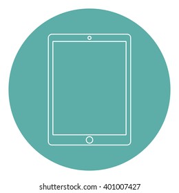 Tablet computer icon silhouette  flat style with shadow on a green background, vector illustration