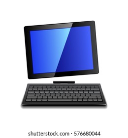 Tablet computer with keyboard isolated photo-realistic vector illustration