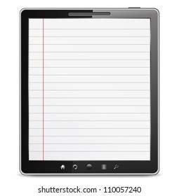 Tablet computer with lined paper on the screen, vector eps10 illustration