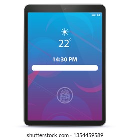 Tablet Computer Lock Screen With Geometric Wallpaper Vector Illustration
