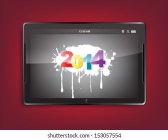 Tablet computer with the message "2014" on a red background. (EPS10 Vector)