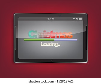 Tablet computer with the message "Christmas" and a loading bar on the screen. (EPS10 Vector)